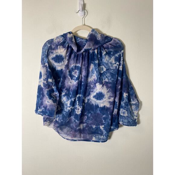 Sweet Pea Blue Short Sleeve Sheer Blouson Style Top Sz XS - Picture 1 of 3
